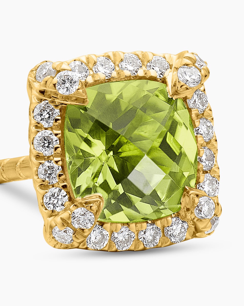 Womens Petite Chatelaine® Pavé Bezel Stud Earrings in 18ct Yellow Gold with Peridot and Diamonds, 5mm