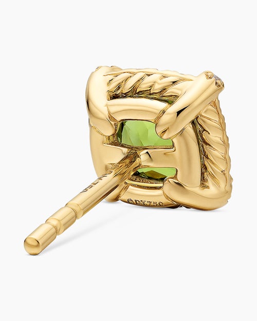 Womens Petite Chatelaine® Pavé Bezel Stud Earrings in 18K Yellow Gold with Peridot and Diamonds, 5mm