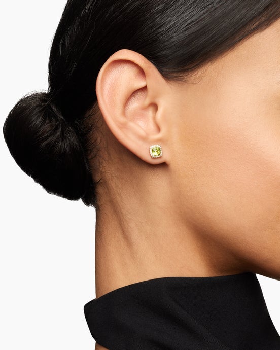 Petite Chatelaine® Pavé Bezel Stud Earrings in 18K Yellow Gold with Peridot and Diamonds, 5mm
