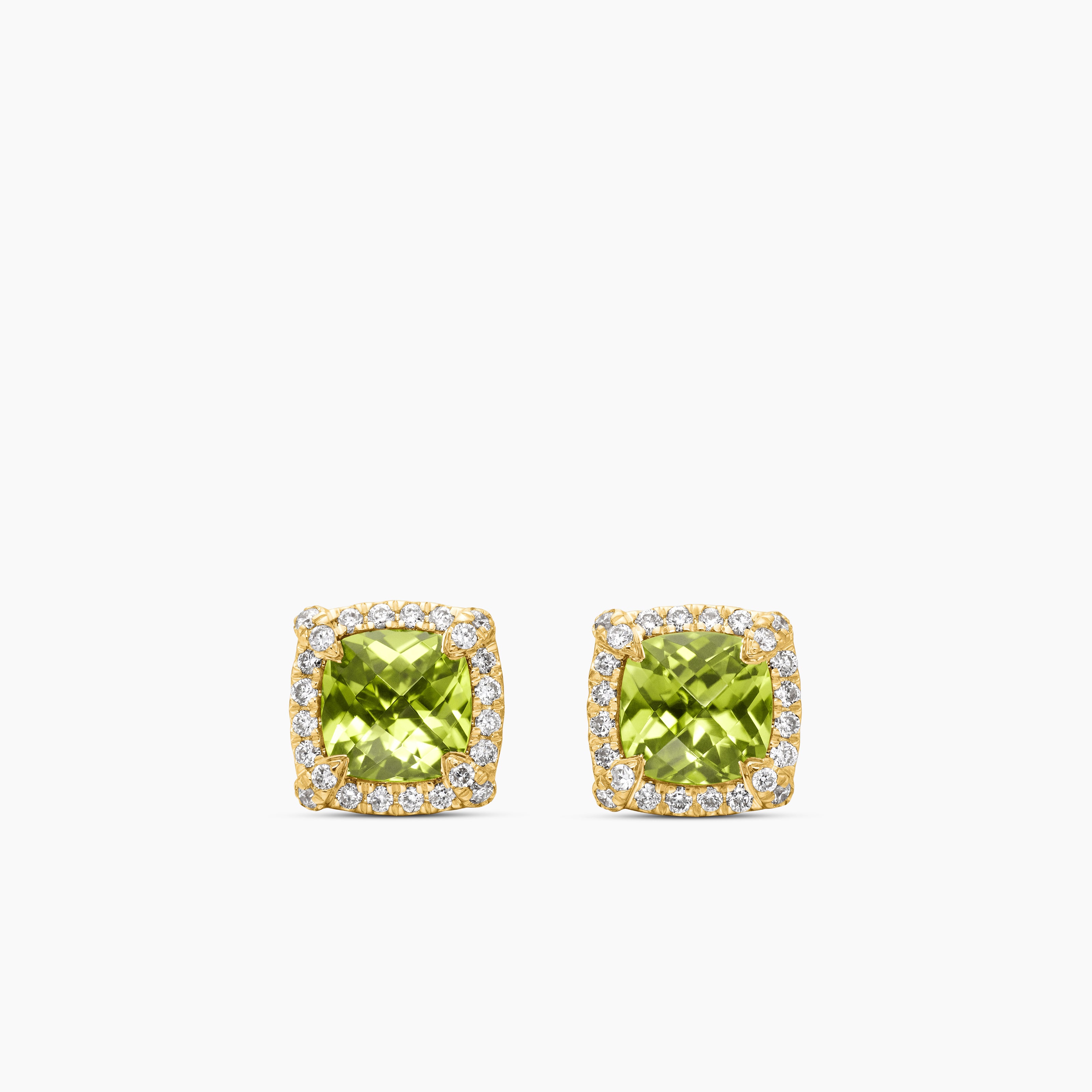 Womens Petite Chatelaine&reg; Pav&eacute; Bezel Stud Earrings in 18K Yellow Gold with Peridot and Diamonds, 5mm
