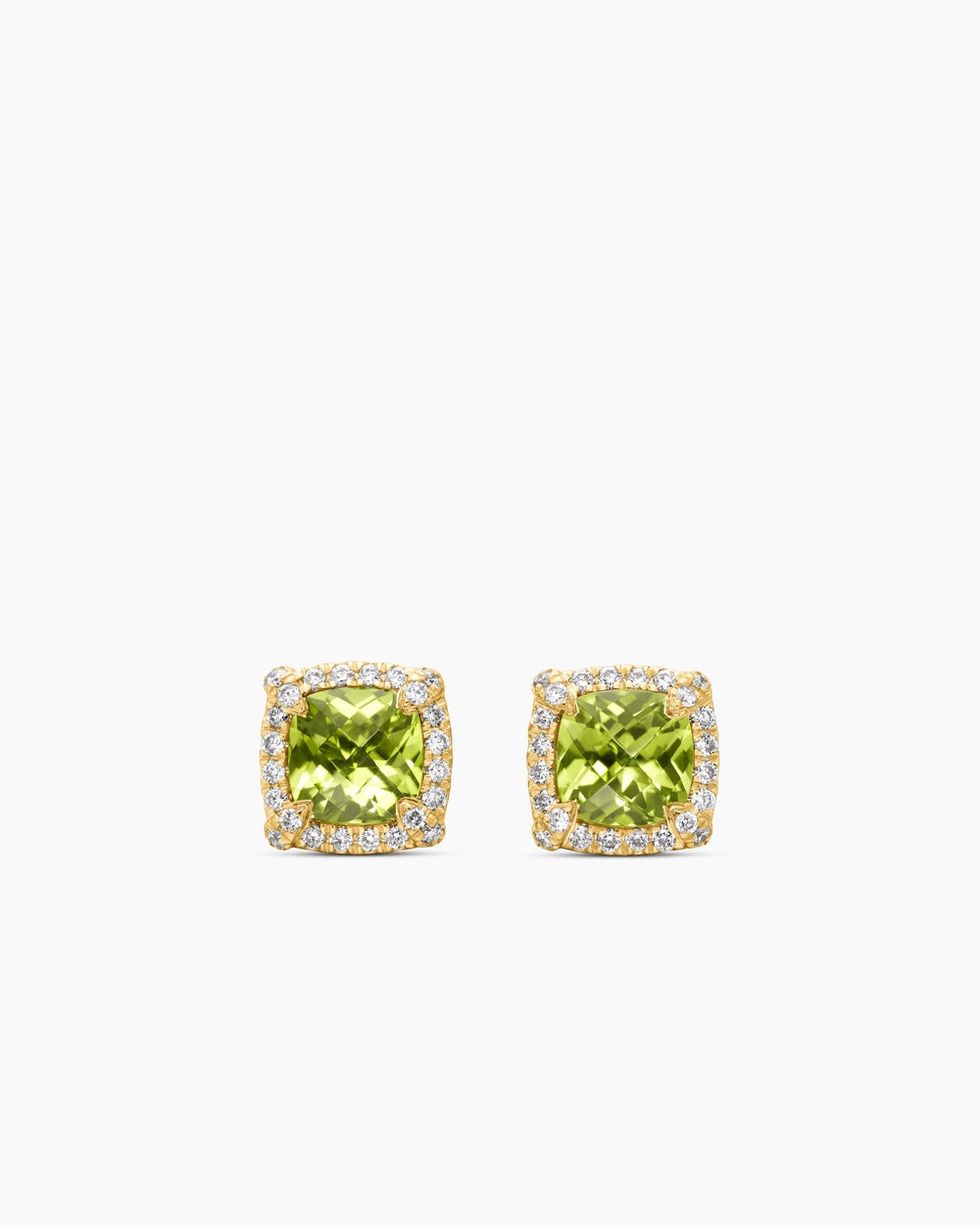 Womens Petite Chatelaine® Pavé Bezel Stud Earrings in 18ct Yellow Gold with Peridot and Diamonds, 5mm