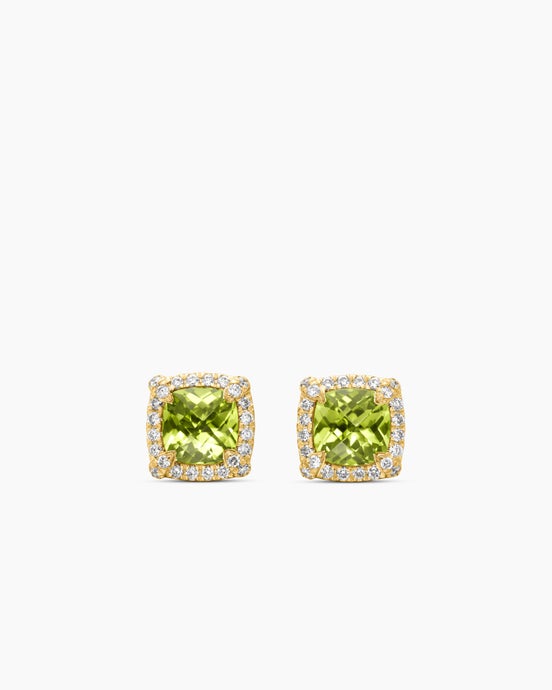 Petite Chatelaine® Pavé Bezel Stud Earrings in 18K Yellow Gold with Peridot and Diamonds, 5mm