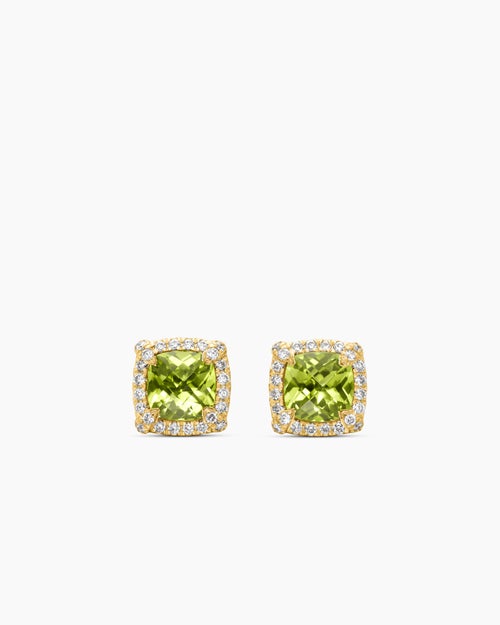 Womens Petite Chatelaine® Pavé Bezel Stud Earrings in 18K Yellow Gold with Peridot and Diamonds, 5mm