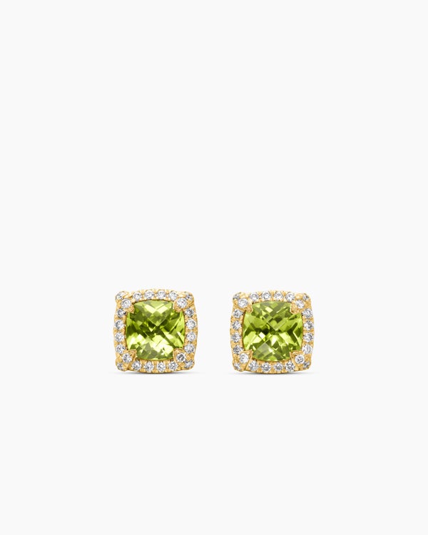 Petite Chatelaine® Pavé Bezel Stud Earrings in 18K Yellow Gold with Peridot and Diamonds, 5mm
