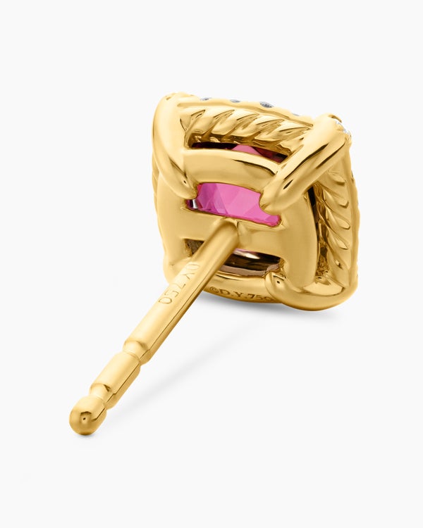 Petite Chatelaine® Pavé Bezel Stud Earrings in 18K Yellow Gold with Pink Tourmaline and Diamonds, 5mm
