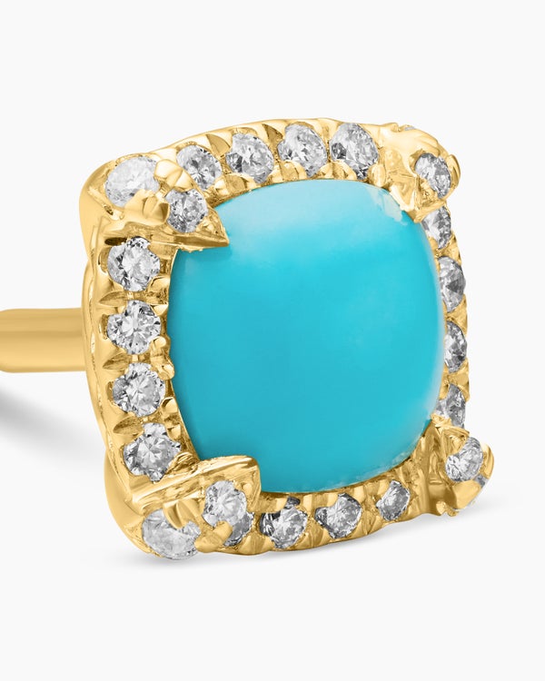 Petite Chatelaine® Pavé Bezel Stud Earrings in 18K Yellow Gold with Turquoise and Diamonds, 5mm