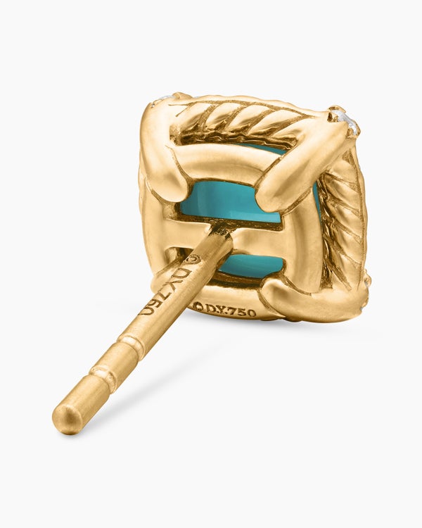 Petite Chatelaine® Pavé Bezel Stud Earrings in 18K Yellow Gold with Turquoise and Diamonds, 5mm