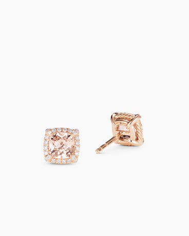 Petite Chatelaine® Pavé Bezel Stud Earrings in 18K Rose Gold with Morganite and Diamonds, 5mm