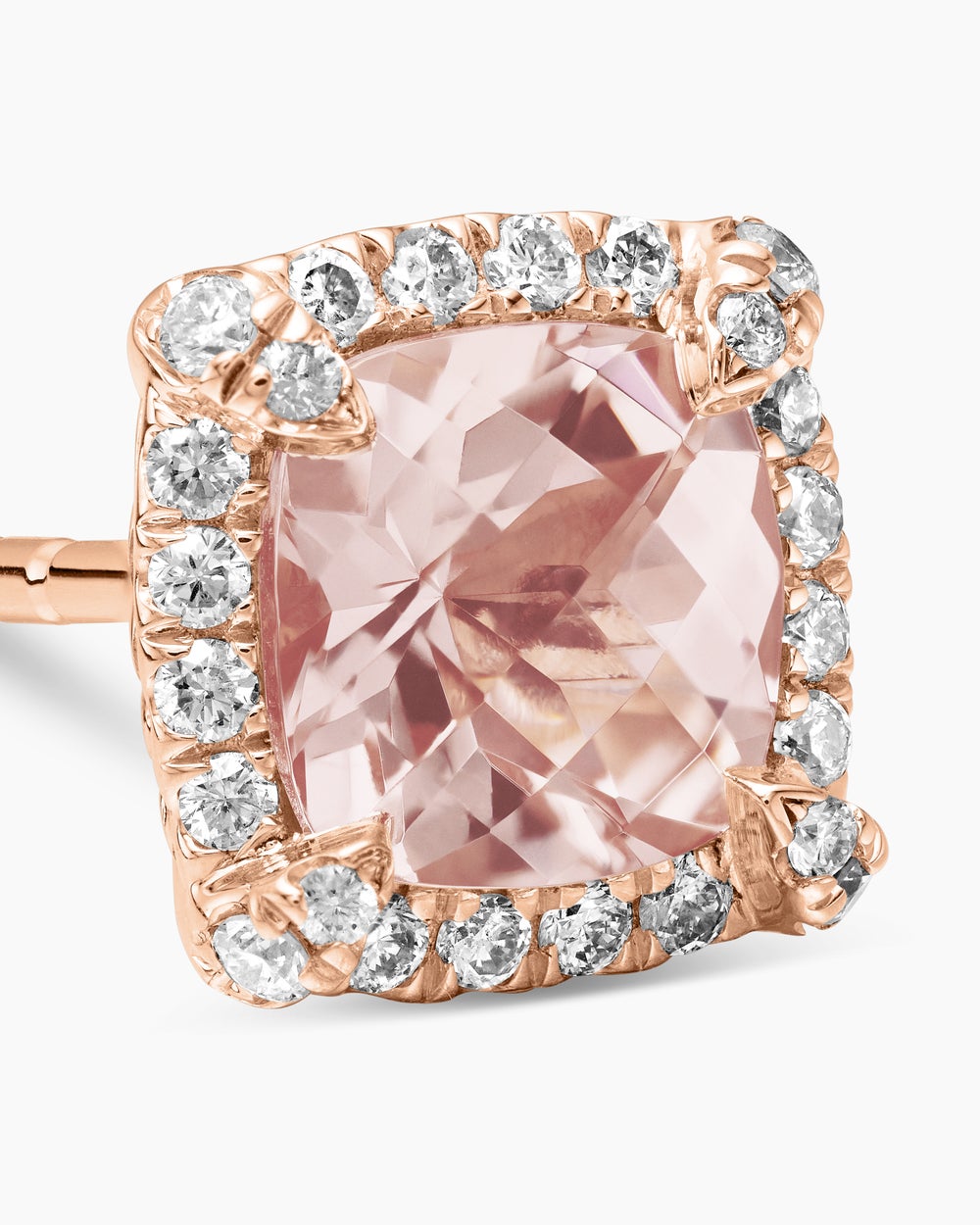 Womens Petite Chatelaine® Pavé Bezel Stud Earrings in 18K Rose Gold with Morganite and Diamonds, 5mm
