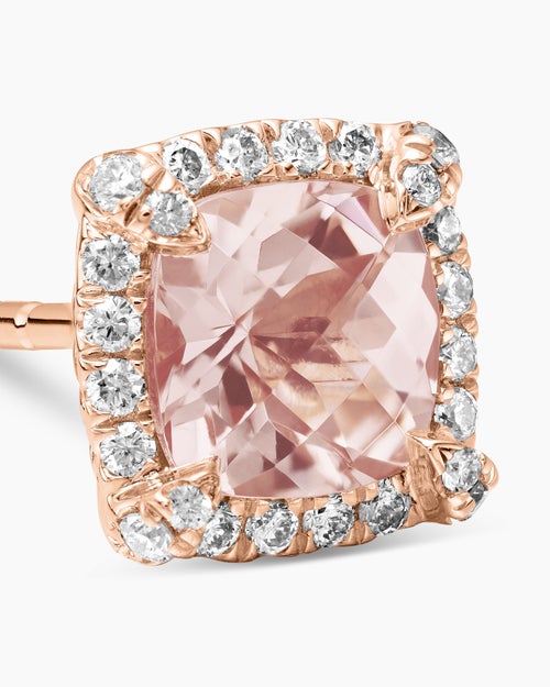 Clous d’oreilles à chatons et à pavé Petite Chatelaine® en or rose 18 carats avec morganite et diamants, 5 mm femmes