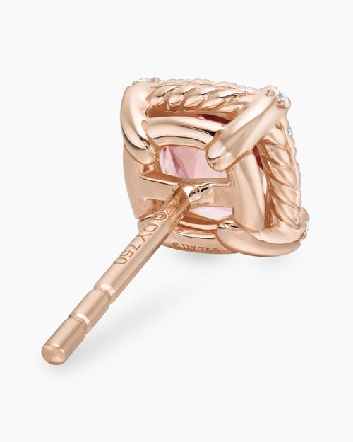 Womens Petite Chatelaine® Pavé Bezel Stud Earrings in 18ct Rose Gold with Morganite and Diamonds, 5mm