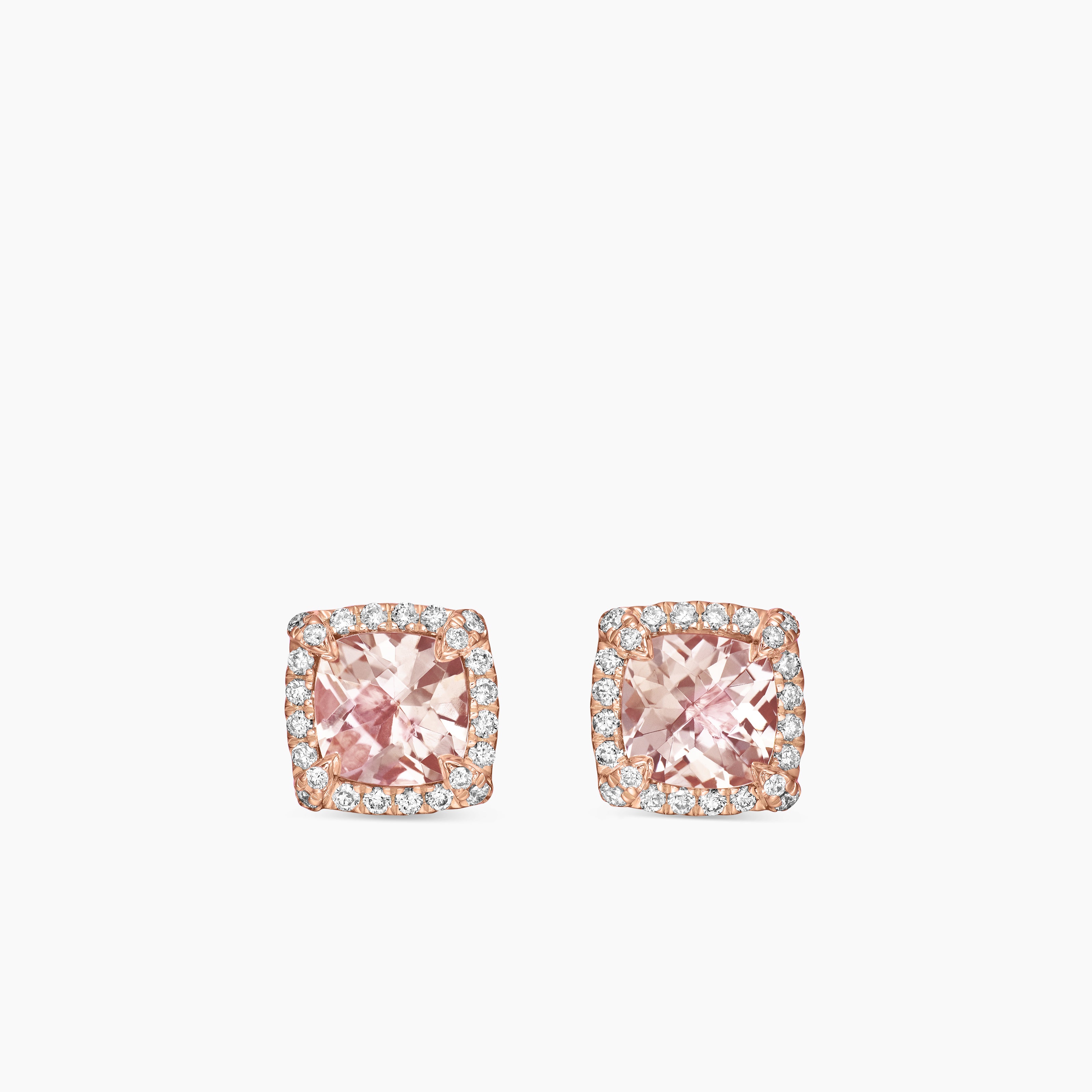Womens Petite Chatelaine&reg; Pav&eacute; Bezel Stud Earrings in 18K Rose Gold with Morganite and Diamonds, 5mm