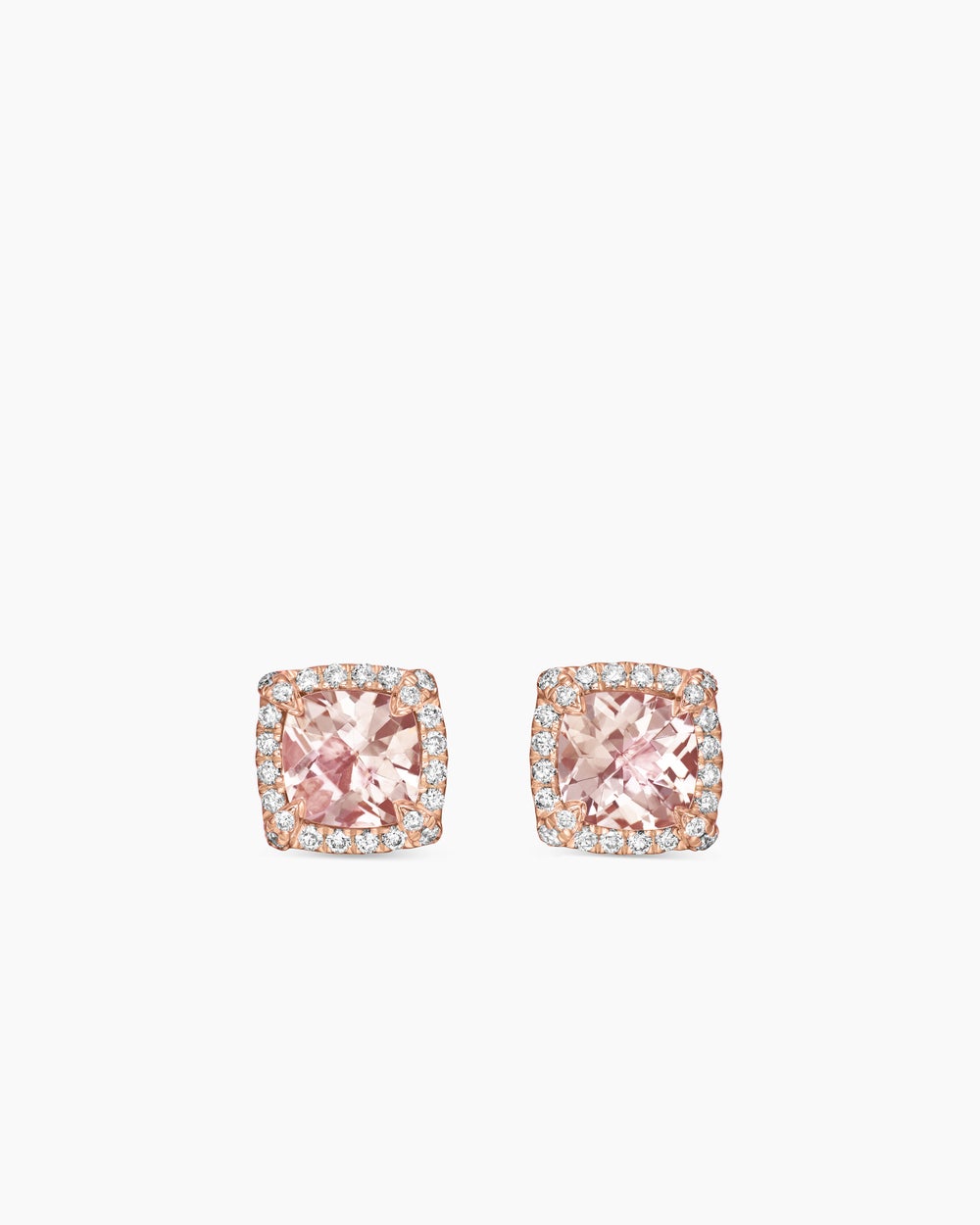 Womens Petite Chatelaine® Pavé Bezel Stud Earrings in 18K Rose Gold with Morganite and Diamonds, 5mm