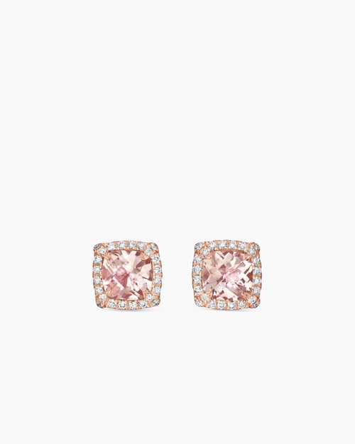 Clous d’oreilles à chatons et à pavé Petite Chatelaine® en or rose 18 carats avec morganite et diamants, 5 mm femmes