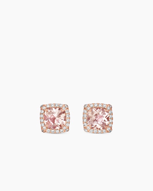 Petite Chatelaine® Pavé Bezel Stud Earrings in 18K Rose Gold with Morganite and Diamonds, 5mm