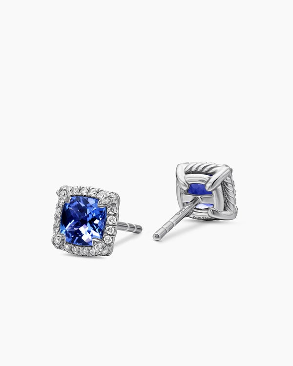 Petite Chatelaine® Pavé Bezel Stud Earrings in 18K White Gold with Tanzanite and Diamonds, 5mm