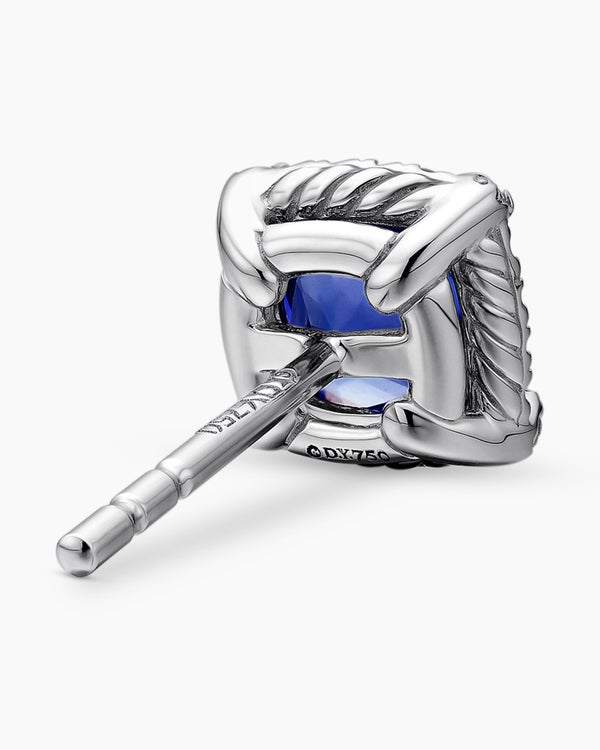 Petite Chatelaine® Pavé Bezel Stud Earrings in 18K White Gold with Tanzanite and Diamonds, 5mm