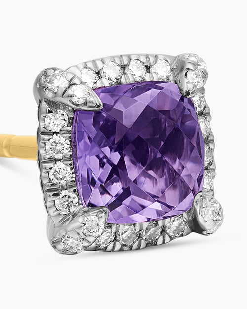 Womens Petite Chatelaine® Pavé Bezel Stud Earrings in Sterling Silver with Amethyst and Diamonds, 5mm