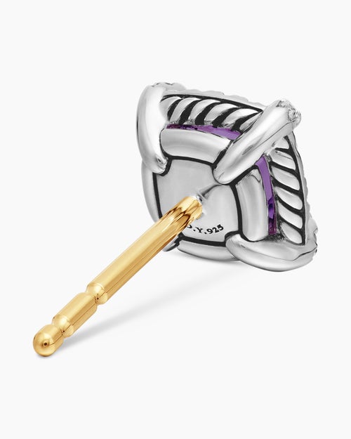 Womens Petite Chatelaine® Pavé Bezel Stud Earrings in Sterling Silver with Amethyst and Diamonds, 5mm