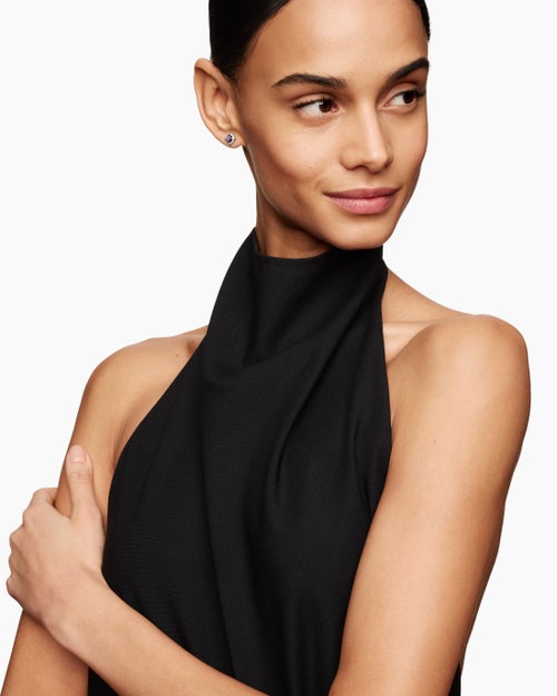 Womens Petite Chatelaine® Pavé Bezel Stud Earrings in Sterling Silver with Amethyst and Diamonds, 5mm