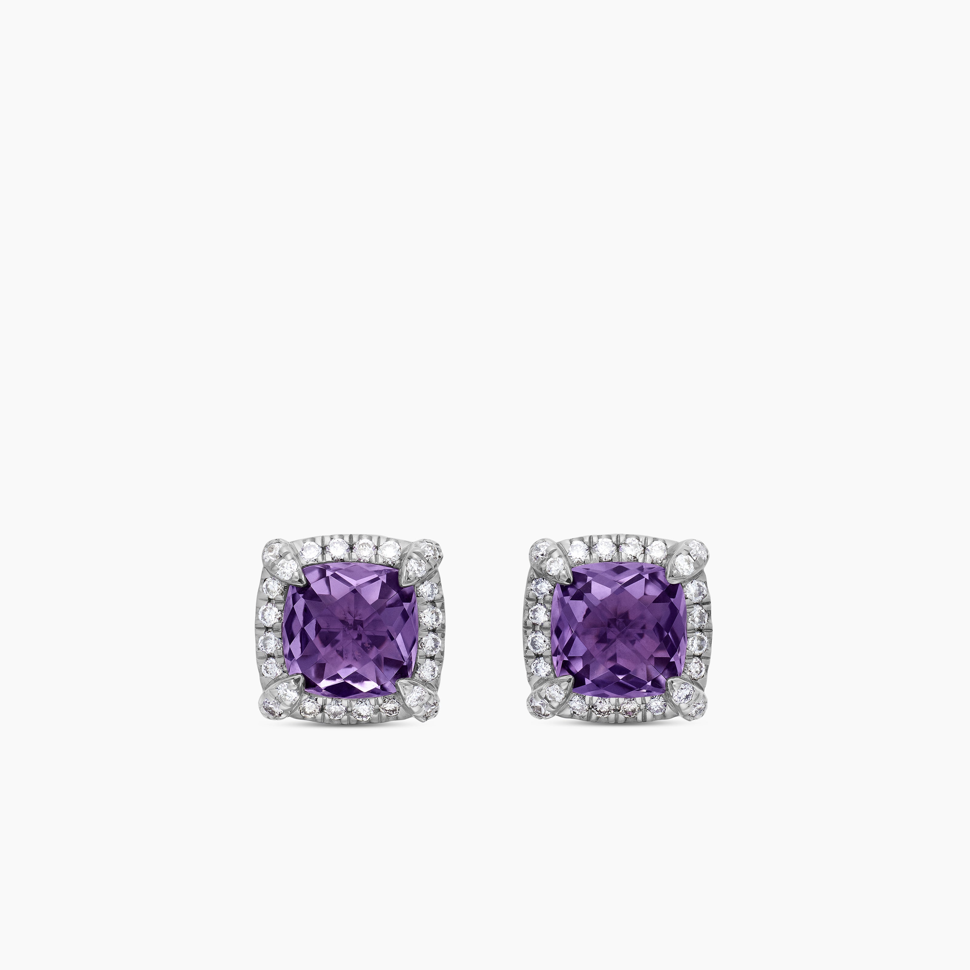 Womens Petite Chatelaine&reg; Pav&eacute; Bezel Stud Earrings in Sterling Silver with Amethyst and Diamonds, 5mm