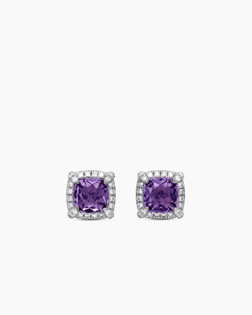 Womens Petite Chatelaine® Pavé Bezel Stud Earrings in Sterling Silver with Amethyst and Diamonds, 5mm