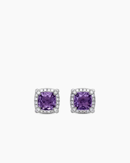Petite Chatelaine® Pavé Bezel Stud Earrings in Sterling Silver with Amethyst and Diamonds, 5mm