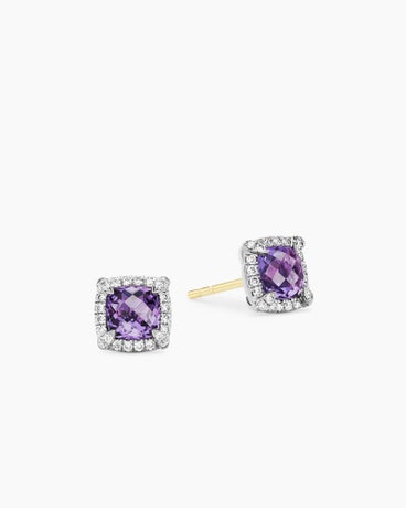 Petite Chatelaine® Pavé Bezel Stud Earrings in Sterling Silver with Amethyst and Diamonds, 5mm