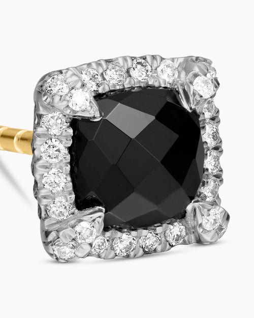 Womens Petite Chatelaine® Pavé Bezel Stud Earrings in Sterling Silver with Black Onyx and Diamonds, 5mm