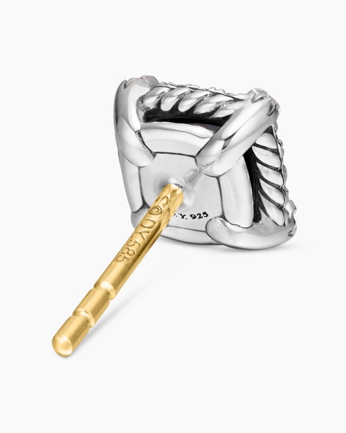 Womens Petite Chatelaine® Pavé Bezel Stud Earrings in Sterling Silver with Black Onyx and Diamonds, 5mm