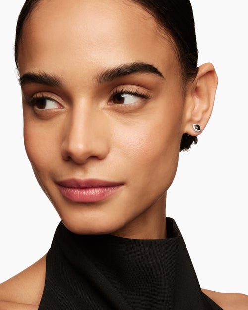 Womens Petite Chatelaine® Pavé Bezel Stud Earrings in Sterling Silver with Black Onyx and Diamonds, 5mm