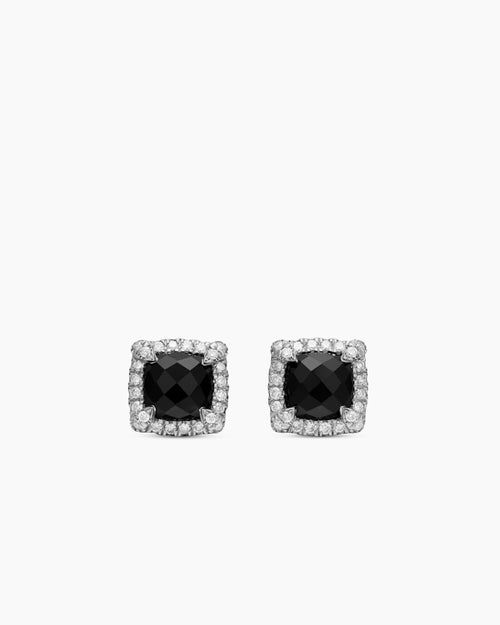 Womens Petite Chatelaine® Pavé Bezel Stud Earrings in Sterling Silver with Black Onyx and Diamonds, 5mm