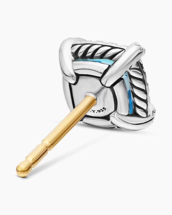 Petite Chatelaine® Pavé Bezel Stud Earrings in Sterling Silver with Blue Topaz and Diamonds, 5mm