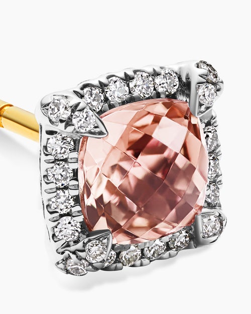 Womens Petite Chatelaine® Pavé Bezel Stud Earrings in Sterling Silver with Morganite and Diamonds, 5mm