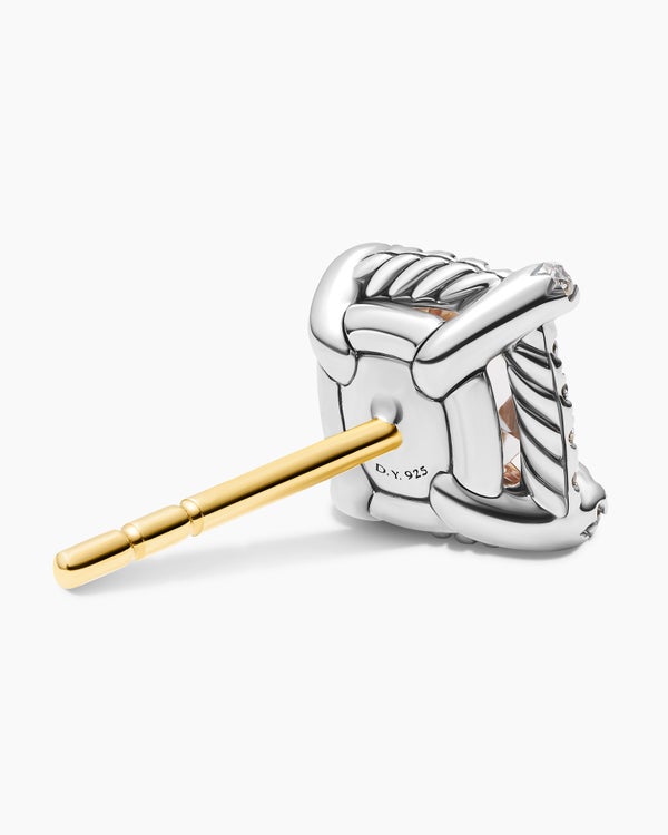 Petite Chatelaine® Pavé Bezel Stud Earrings in Sterling Silver with Morganite and Diamonds, 5mm