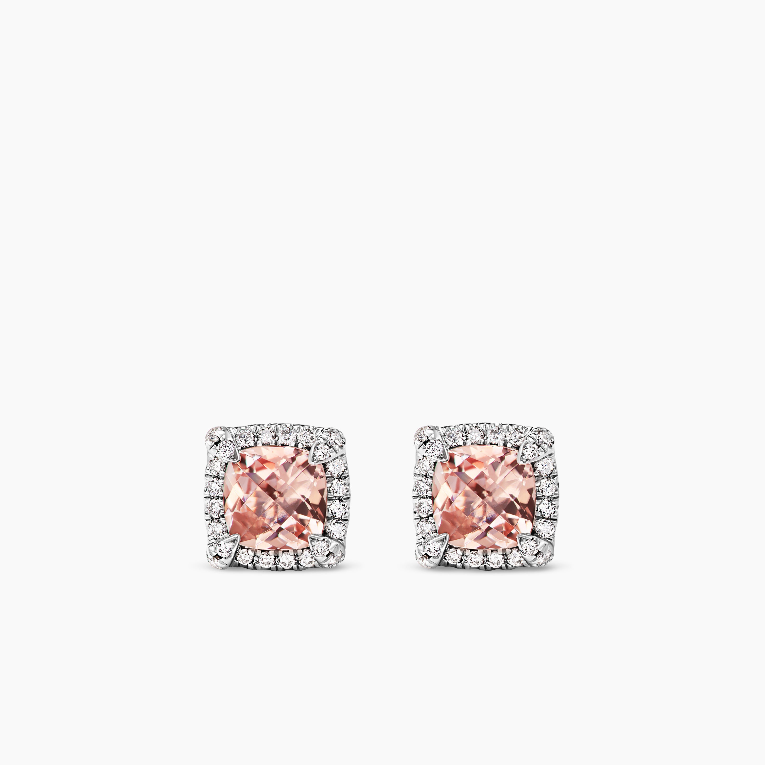 Womens Petite Chatelaine&reg; Pav&eacute; Bezel Stud Earrings in Sterling Silver with Morganite and Diamonds, 5mm