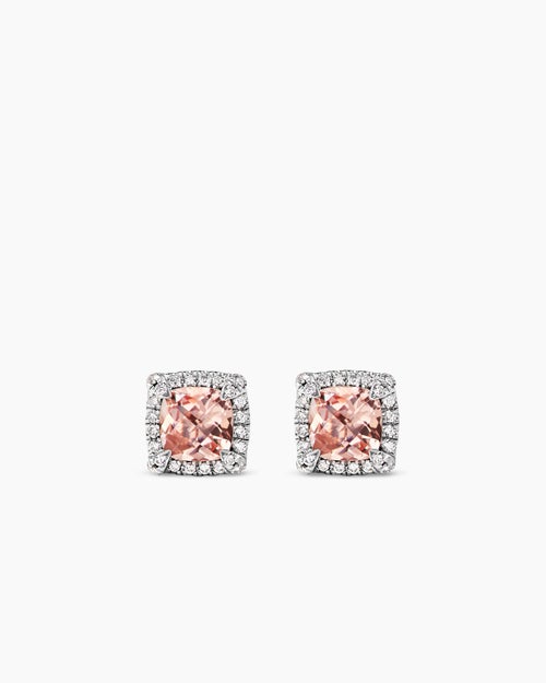 Womens Petite Chatelaine® Pavé Bezel Stud Earrings in Sterling Silver with Morganite and Diamonds, 5mm