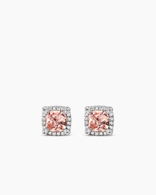 Petite Chatelaine® Pavé Bezel Stud Earrings in Sterling Silver with Morganite and Diamonds, 5mm