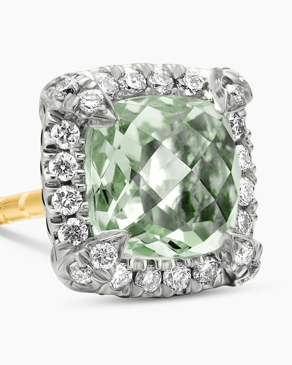 Petite Chatelaine® Pavé Bezel Stud Earrings in Sterling Silver with Prasiolite and Diamonds, 5mm