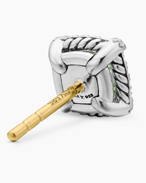 Womens Petite Chatelaine® Pavé Bezel Stud Earrings in Sterling Silver with Prasiolite and Diamonds, 5mm