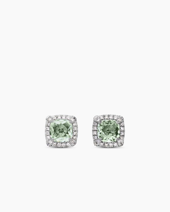 Petite Chatelaine® Pavé Bezel Stud Earrings in Sterling Silver with Prasiolite and Diamonds, 5mm