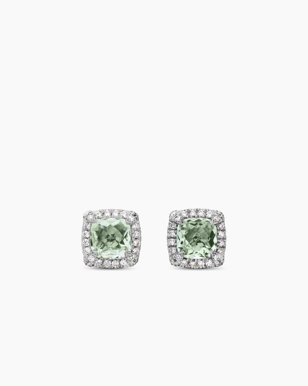 Petite Chatelaine® Pavé Bezel Stud Earrings in Sterling Silver with Prasiolite and Diamonds, 5mm