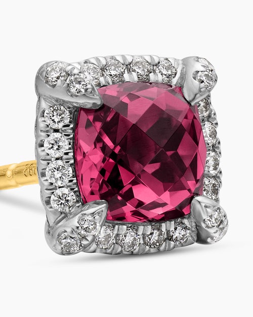 Womens Petite Chatelaine® Pavé Bezel Stud Earrings in Sterling Silver with Rhodolite Garnet and Diamonds, 5mm