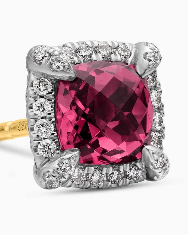 Petite Chatelaine® Pavé Bezel Stud Earrings in Sterling Silver with Rhodolite Garnet and Diamonds, 5mm