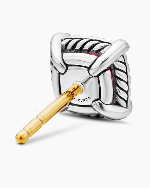 Womens Petite Chatelaine® Pavé Bezel Stud Earrings in Sterling Silver with Rhodolite Garnet and Diamonds, 5mm