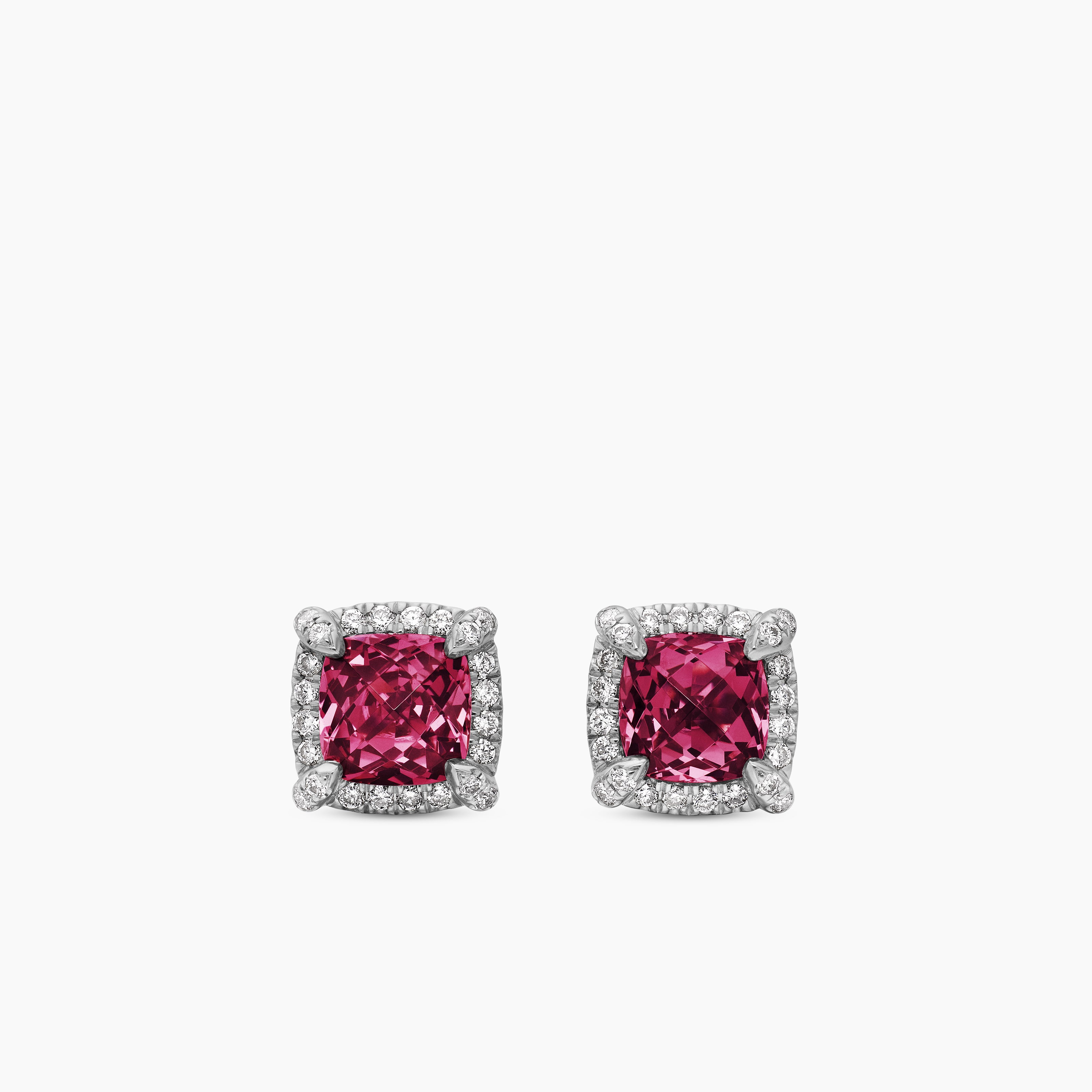 Womens Petite Chatelaine&reg; Pav&eacute; Bezel Stud Earrings in Sterling Silver with Rhodolite Garnet and Diamonds, 5mm
