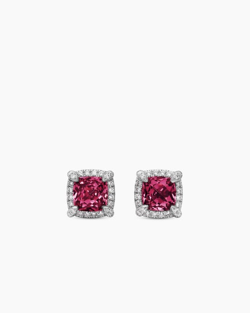 Womens Petite Chatelaine® Pavé Bezel Stud Earrings in Sterling Silver with Rhodolite Garnet and Diamonds, 5mm