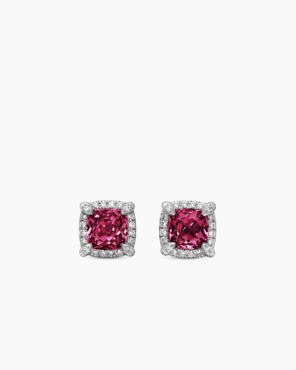 Petite Chatelaine® Pavé Bezel Stud Earrings in Sterling Silver with Rhodolite Garnet and Diamonds, 5mm