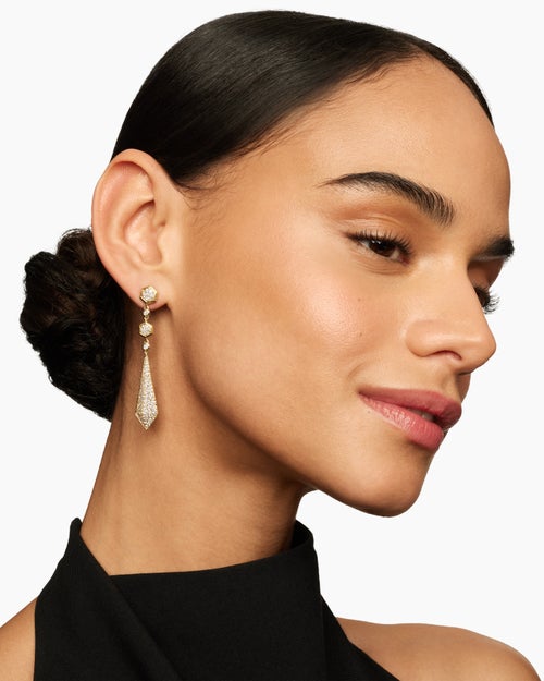 Womens Modern Renaissance® Drop Earrings in 18ct Yellow Gold with Diamonds, 30mm