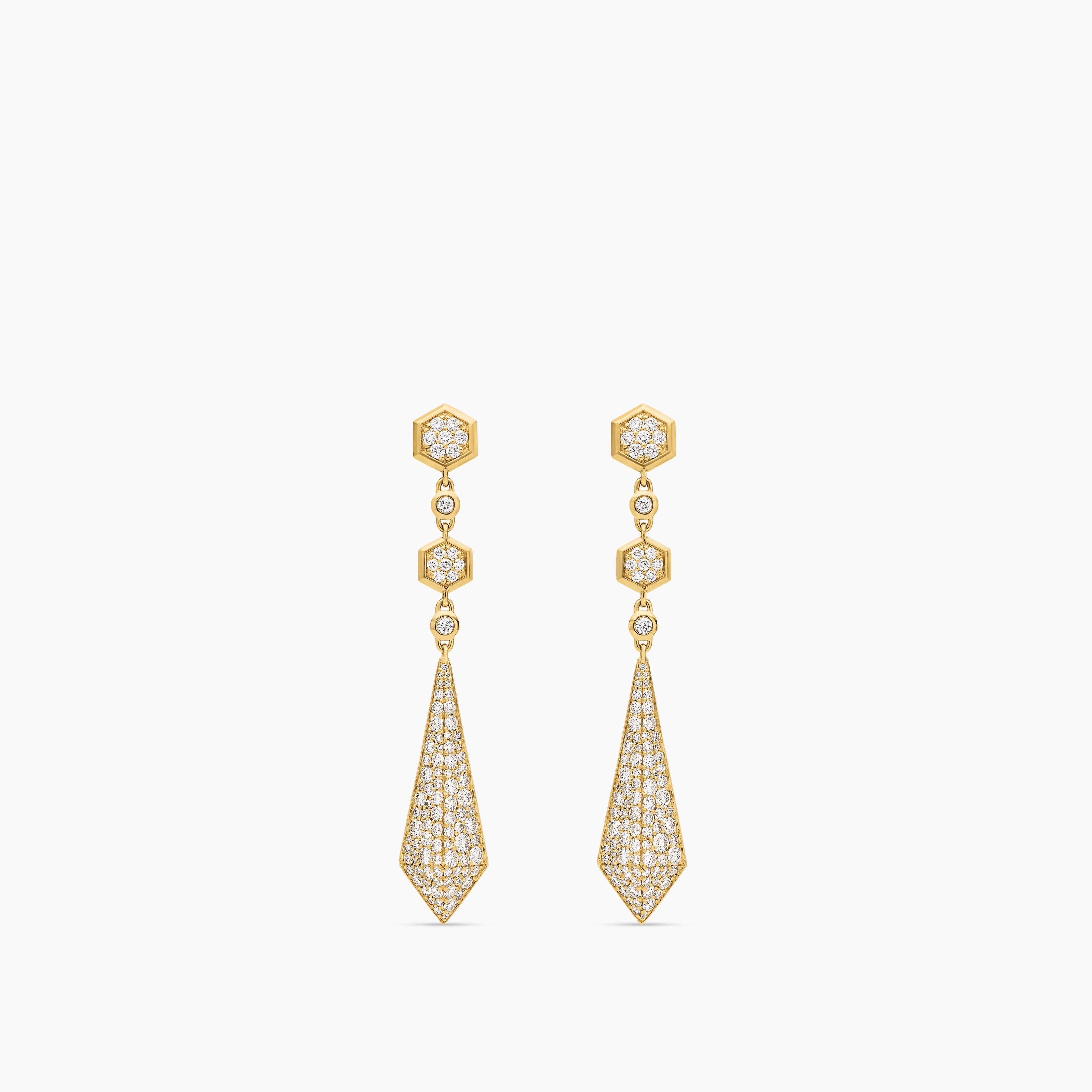Womens Modern Renaissance&reg; Drop Earrings in 18K Yellow Gold with Diamonds, 30mm